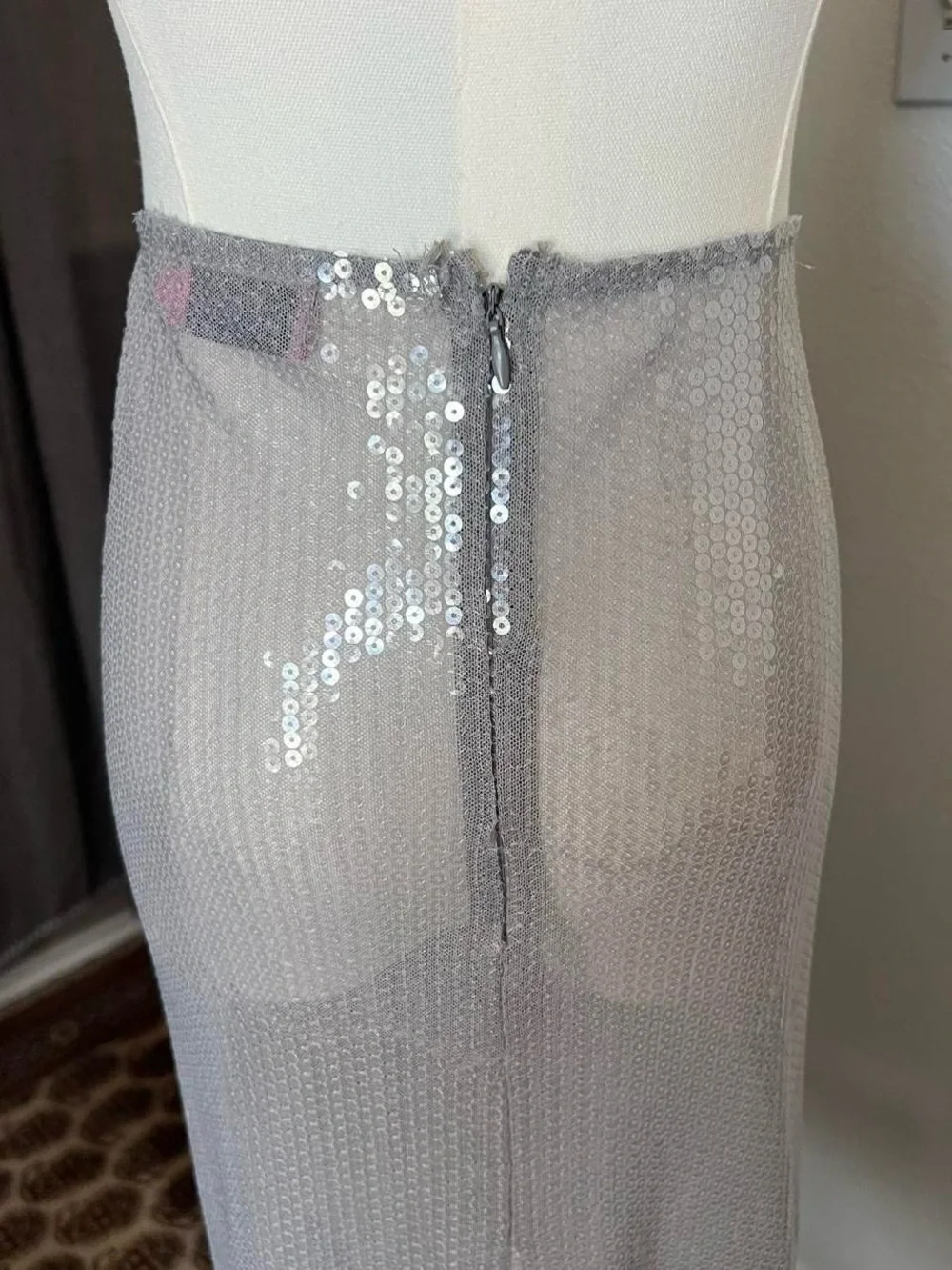 EDIKTED Riki Sheer Sequin Maxi Skirt in silver